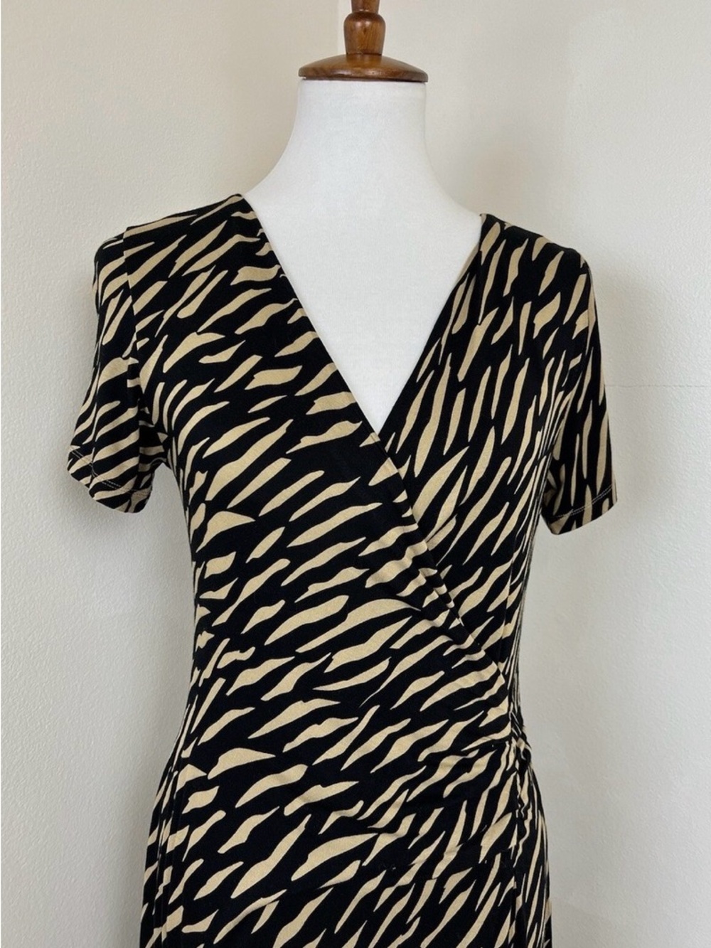 Soft Surroundings Black and Cream Abstract-Print Wrap Maxi Dress - Picture 2 of 10